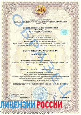 Образец сертификата соответствия Елец Сертификат ISO 22000